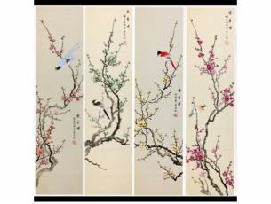 发财鸟四条屏