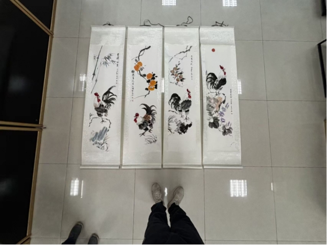 金鸡报福四条屏