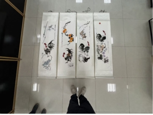 金鸡报福四条屏