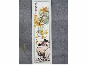 民间收藏-四条屏花鸟